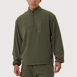 Person wearing a green athletic outfit on a white background